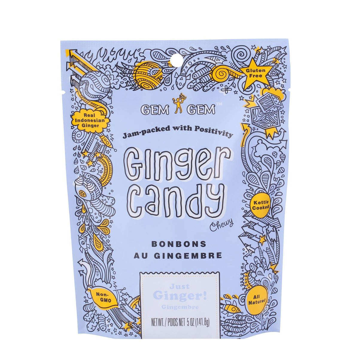 Gem Gem Ginger Candy Chews closeup texture, showing chewy bite and warm ginger aroma.