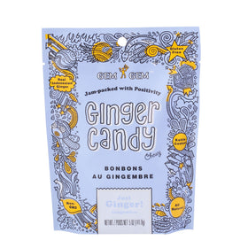 Gem Gem Ginger Candy Chews closeup texture, showing chewy bite and warm ginger aroma.