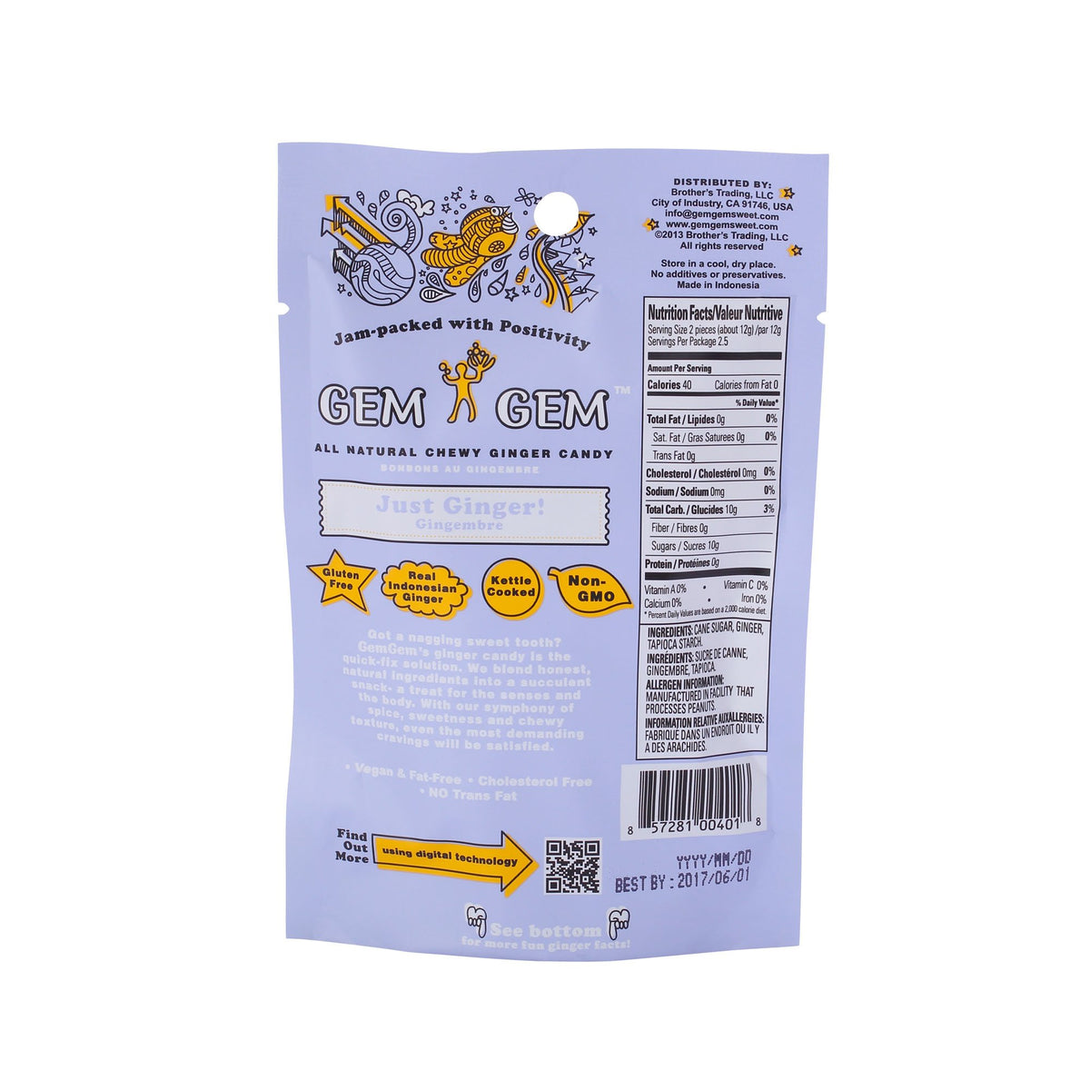 Gem Gem Ginger Candy Chews packaged treats, ideal for party favors and gift bags.