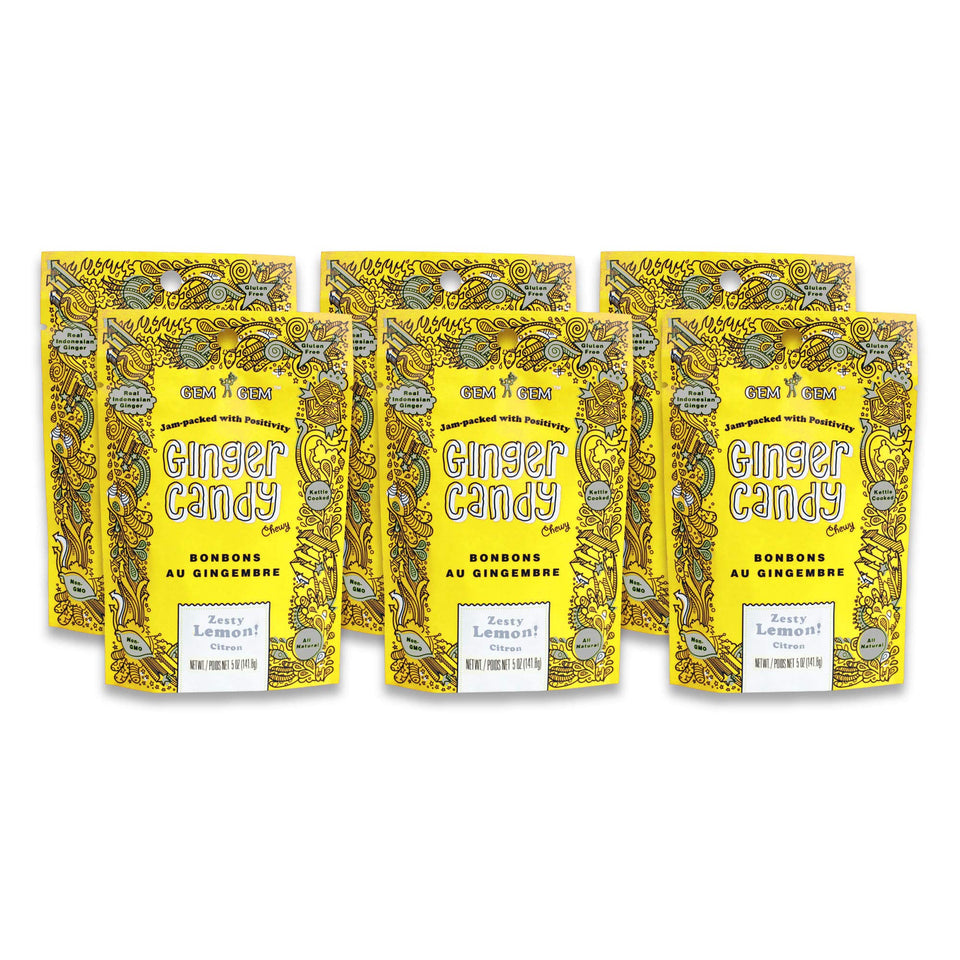 Gem Gem Ginger Candy Chewy Ginger Chews with lemon flavor for on the go digestive comfort.