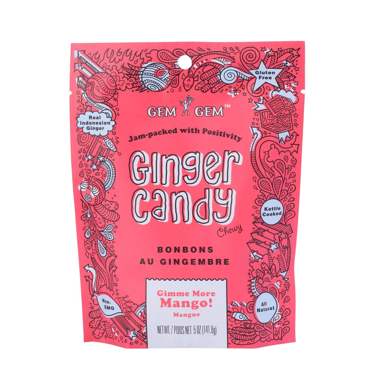 Mango-flavored Gem Gem ginger candy close-up of chewy texture