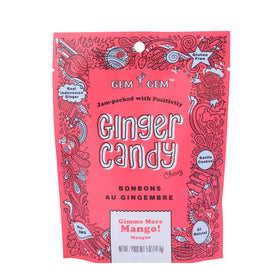 Mango-flavored Gem Gem ginger candy close-up of chewy texture