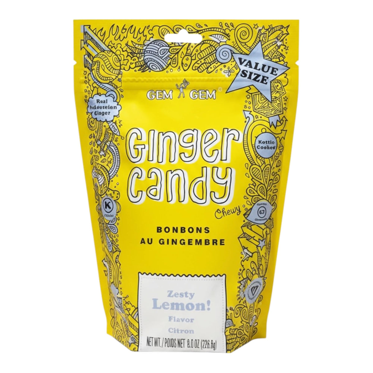 Gem Gem Ginger Candy pack front view for on-the-go digestive comfort