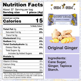 Gem Gem Ginger Candy Chews on shelf, gluten-free and vegan option showcased