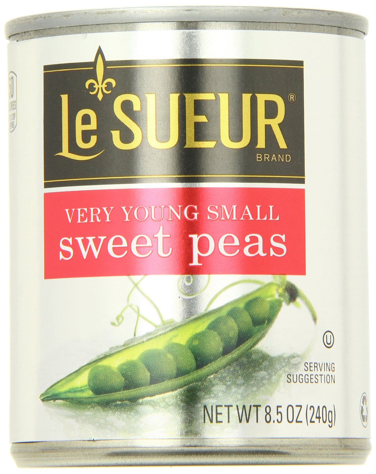 General Mills Le Sueur small peas in 8.5-ounce cans, convenient pantry staple for easy recipes.
