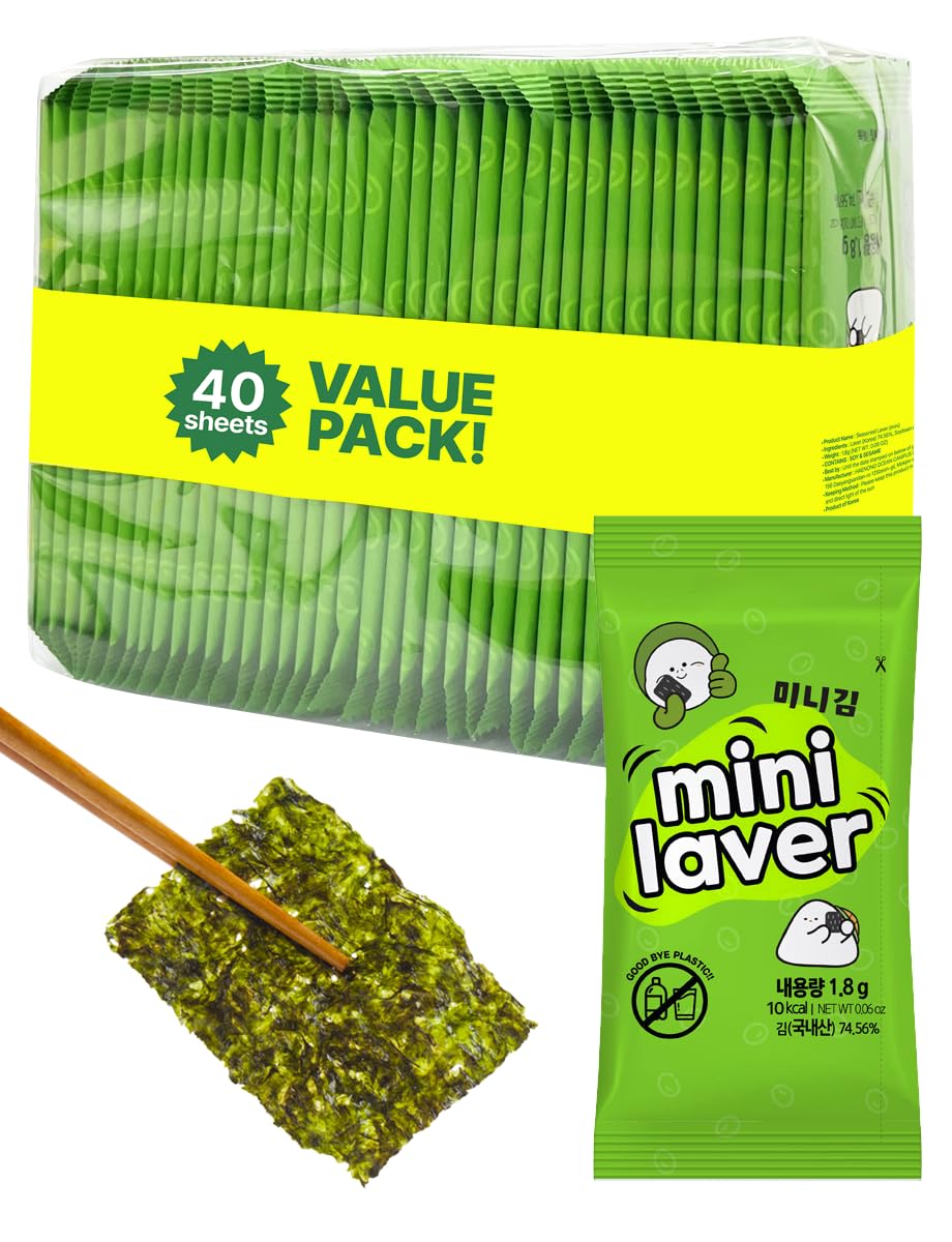 Generic 40 count pack of organic roasted Korean seaweed sheets ready to snack