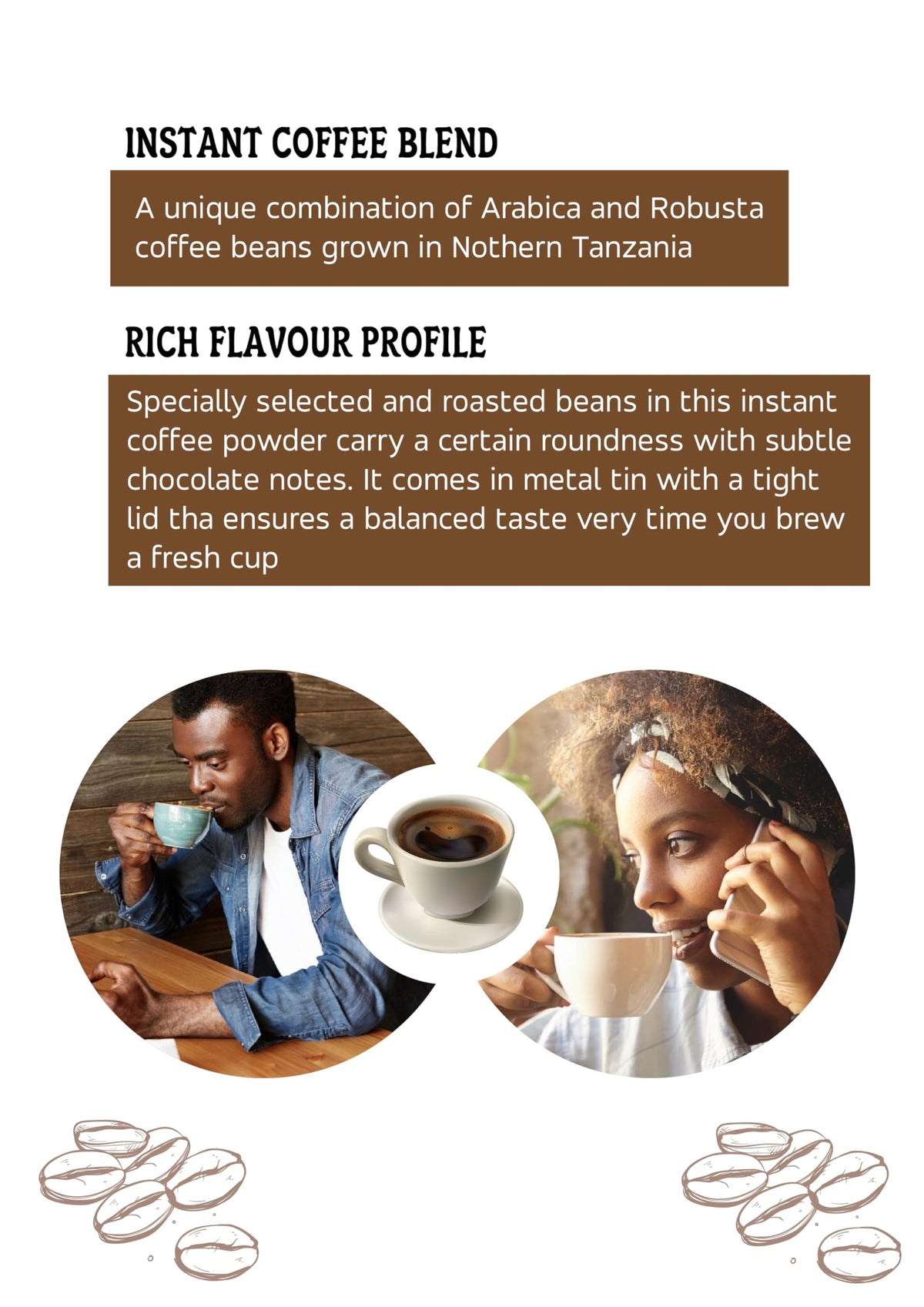 Generic Africafe Can Back highlighting ethically sourced, sustainable production.