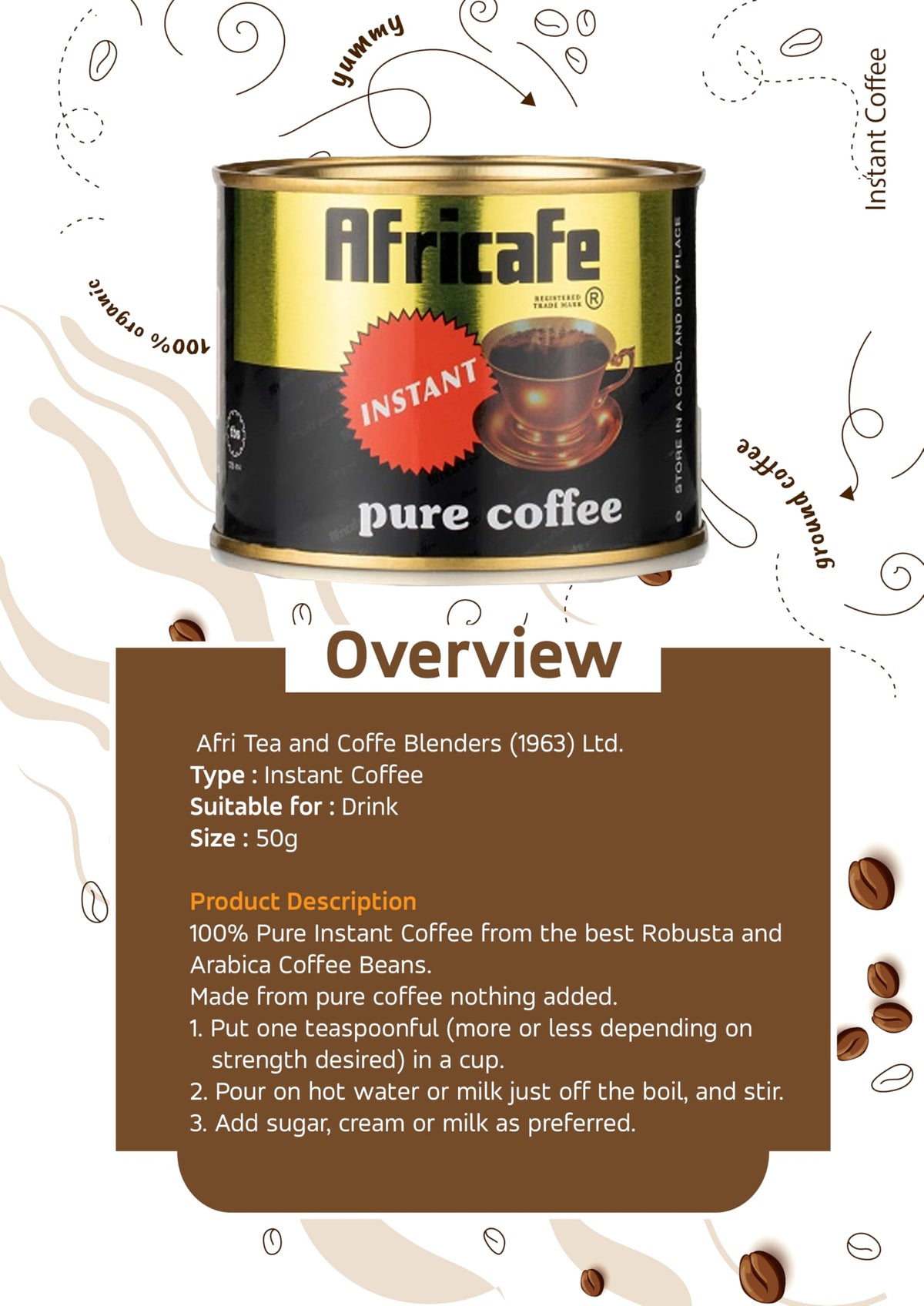 Generic Africafe Coffee Beans showing Robusta and Arabica blend potential.