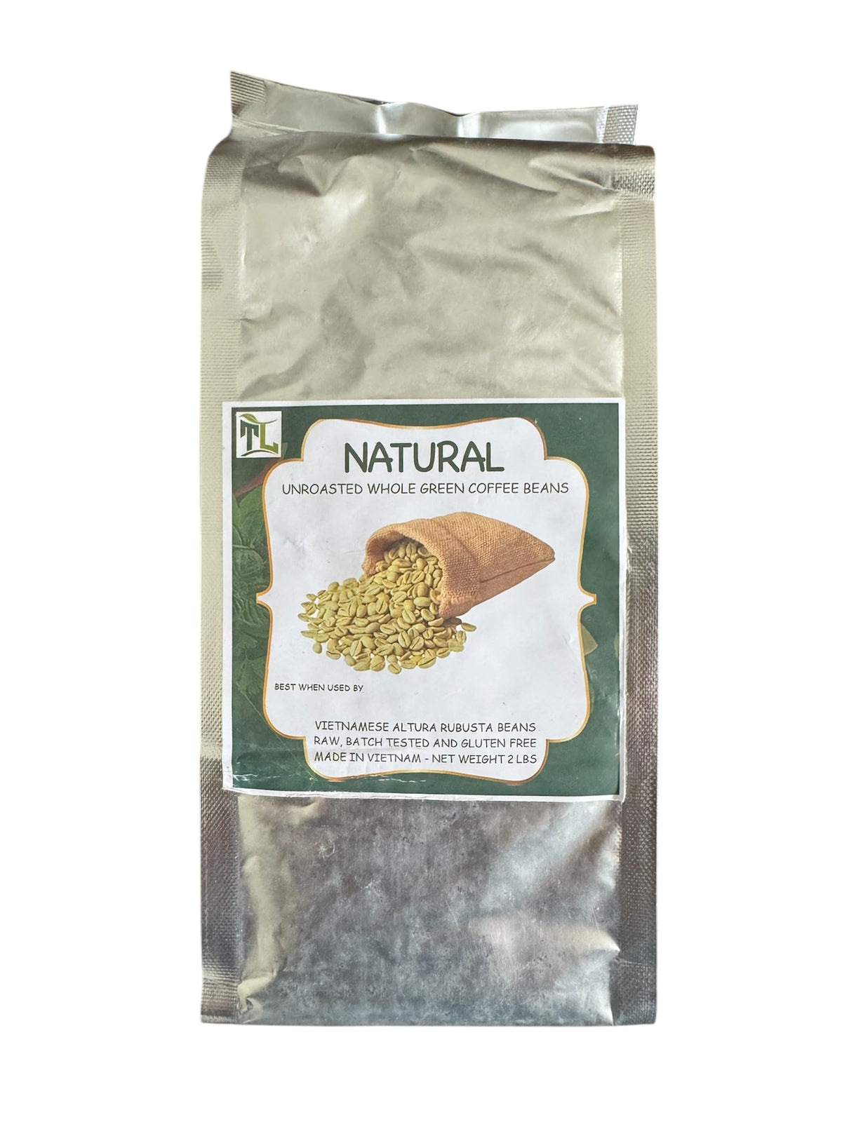 Generic Altura Robusta green coffee beans in a sealed bag for freshness
