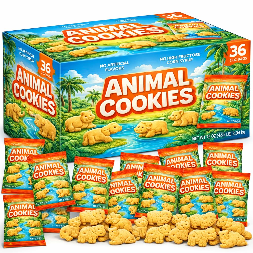 Generic Animal Crackers 36-bags bulk-pack labeled for easy stocking and sharing.