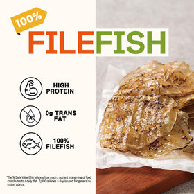 Generic Arawoom roasted filefish jerky nutrition label highlights protein content