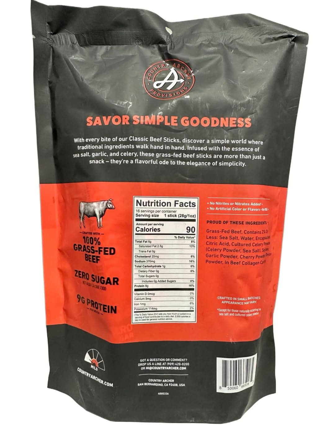 Generic Beef Sticks Classic side view with nutrition details for on-the-go eating