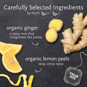 Generic Bigelowwss Organic Lemon Ginger Tea bags steep for a zesty, comforting cup.