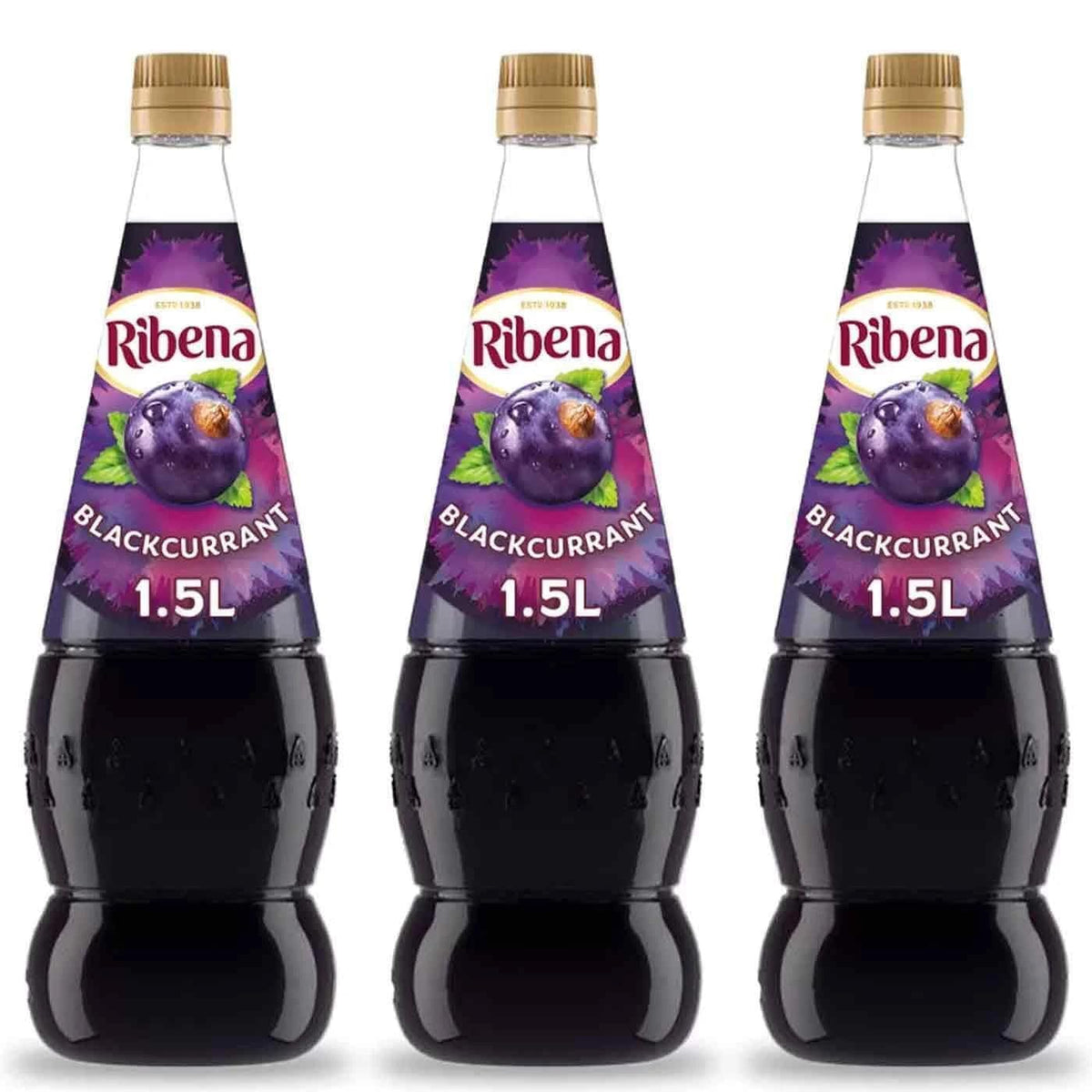 Generic blackcurrant concentrate bottle in a 3-pack, ideal for bulk kitchen use.