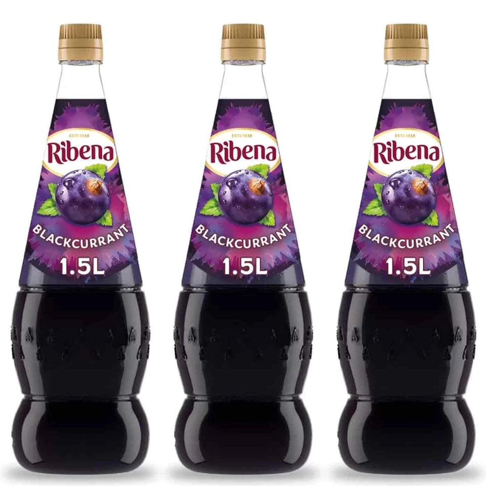 Generic blackcurrant concentrate bottle in a 3-pack, ideal for bulk kitchen use.