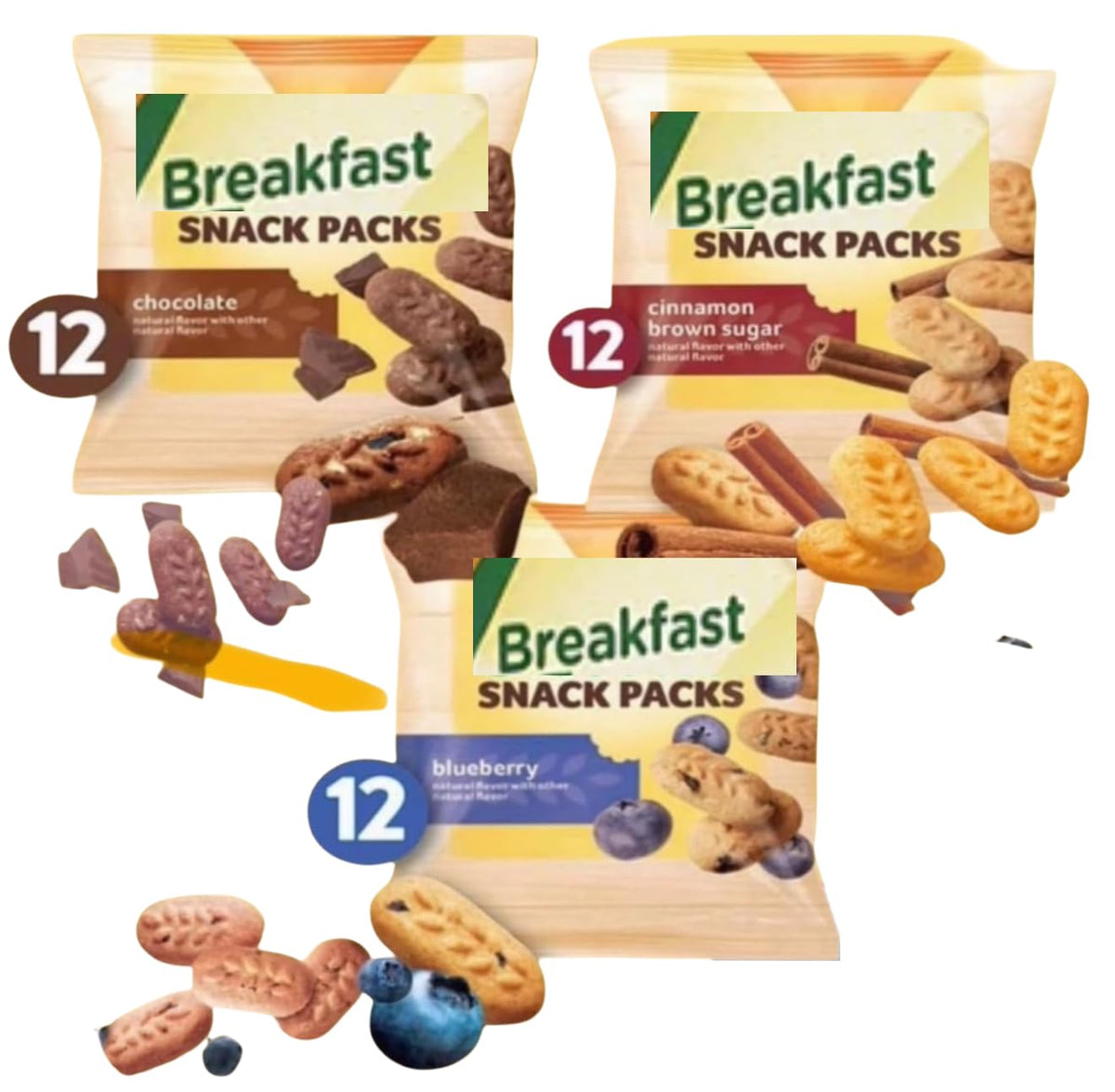 Generic Breakfast Biscuit Variety Pack back view shows sealed packaging and freshness