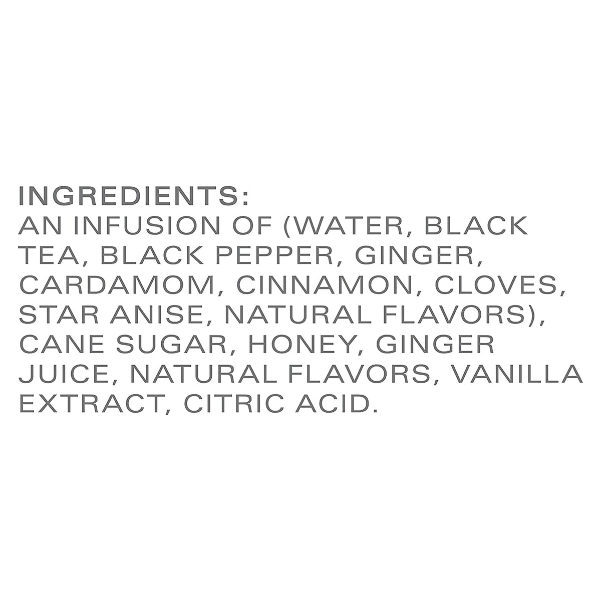 Generic CHAI Classic Tea Concentrate label closeup showing cinnamon, ginger, vanilla.