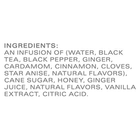 Generic CHAI Classic Tea Concentrate label closeup showing cinnamon, ginger, vanilla.