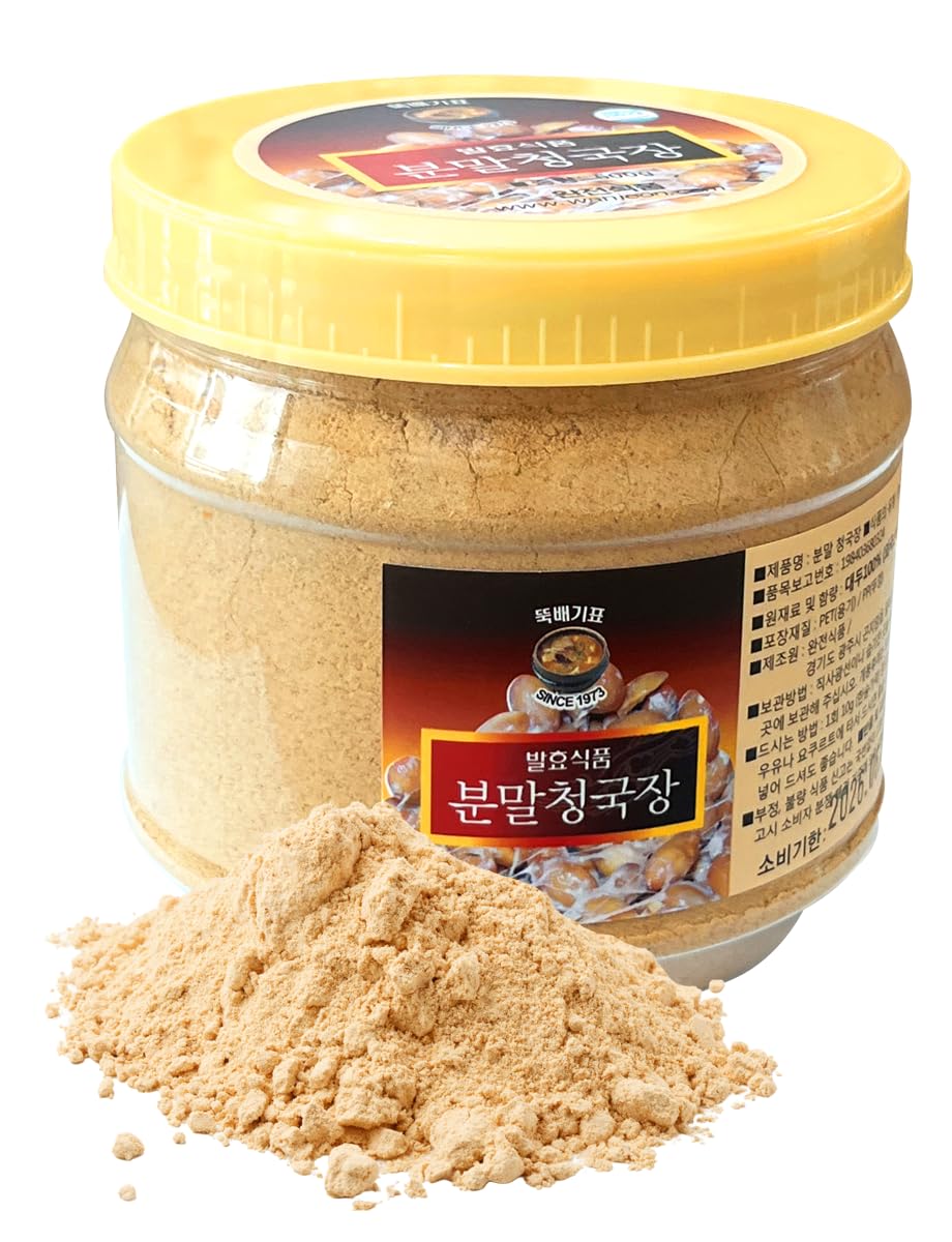 Generic Cheonggukjang powder bottle close-up for rich Korean flavor in dishes
