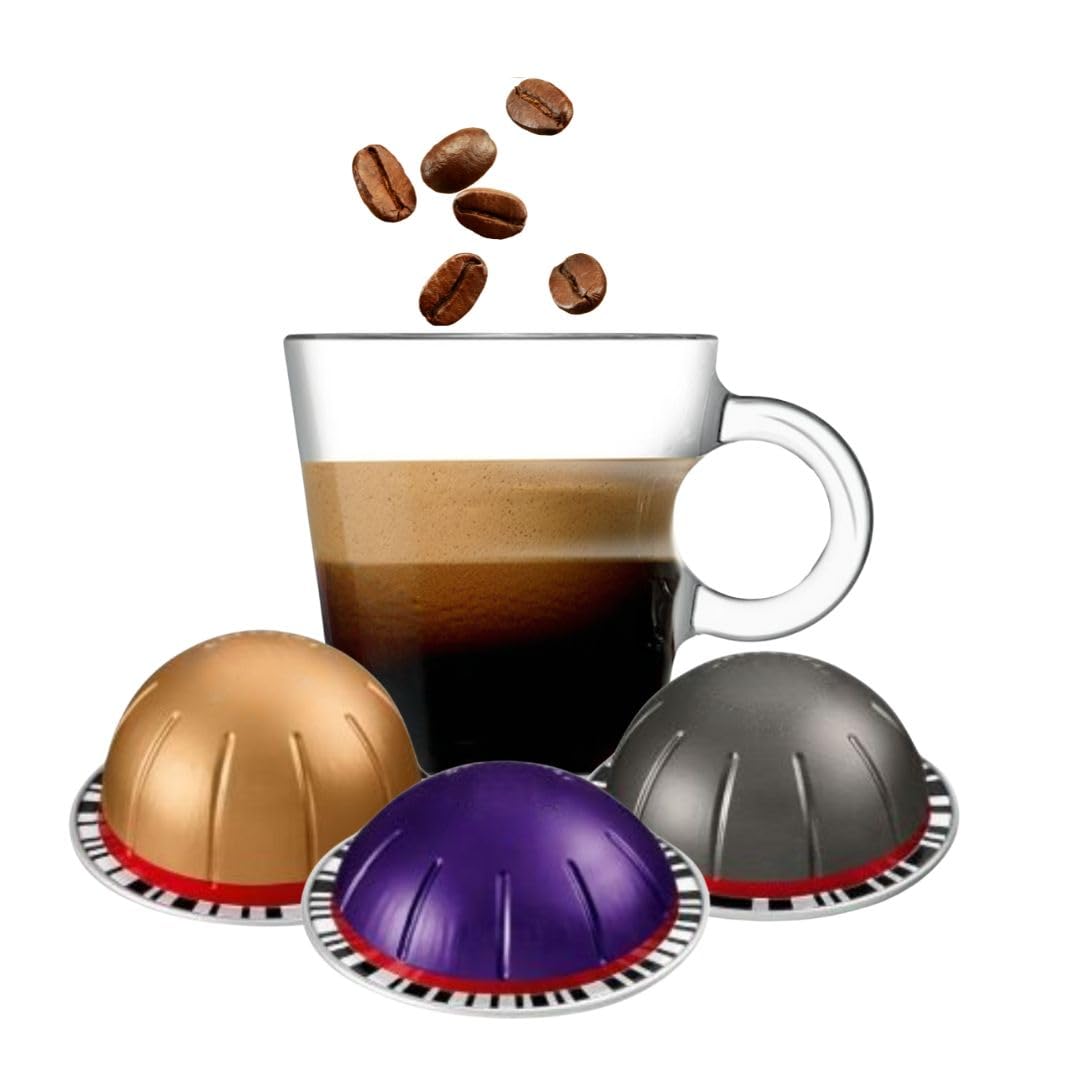 Generic coffee capsule assortment showcasing Melozio, Altissio, Fortado Decaf for versatile brews