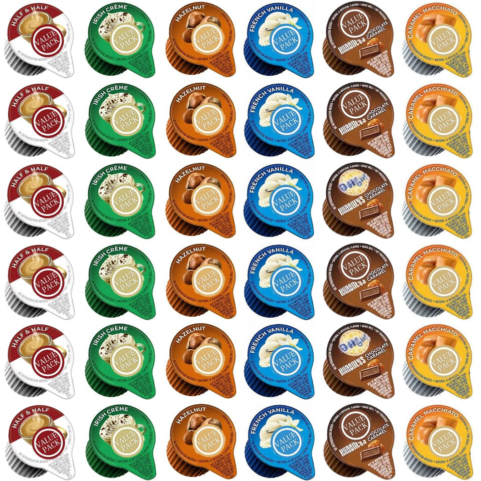 Generic Coffee Creamer Bulk Pack with six flavors, ideal for home and office coffee stations