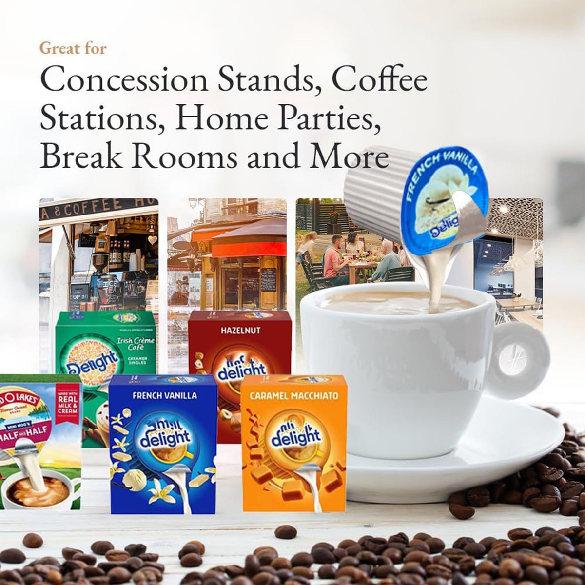 Generic Coffee Creamer Singles French Vanilla cups for classic flavor at home.