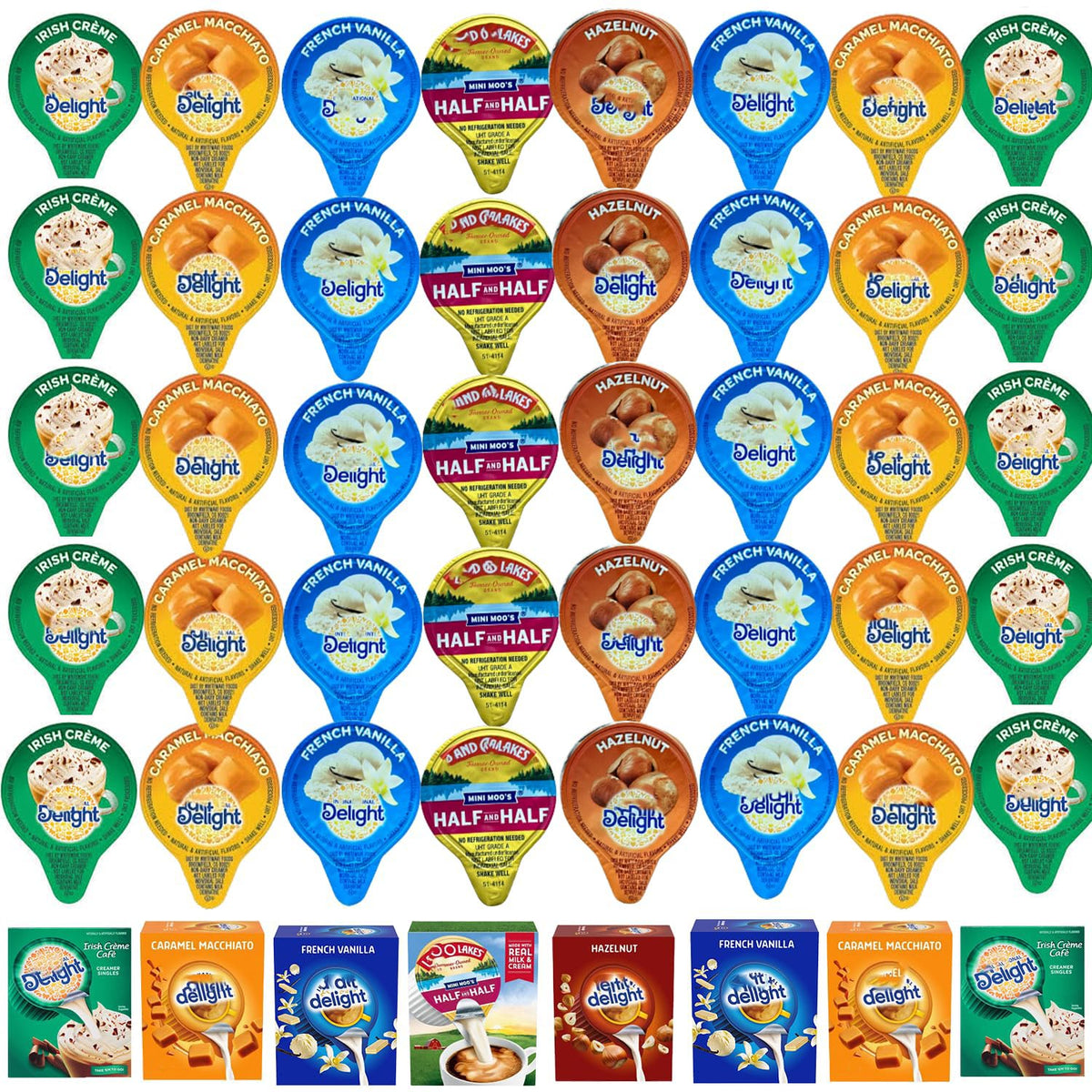 Generic Coffee Creamer Singles variety pack shown in a box for home or office.