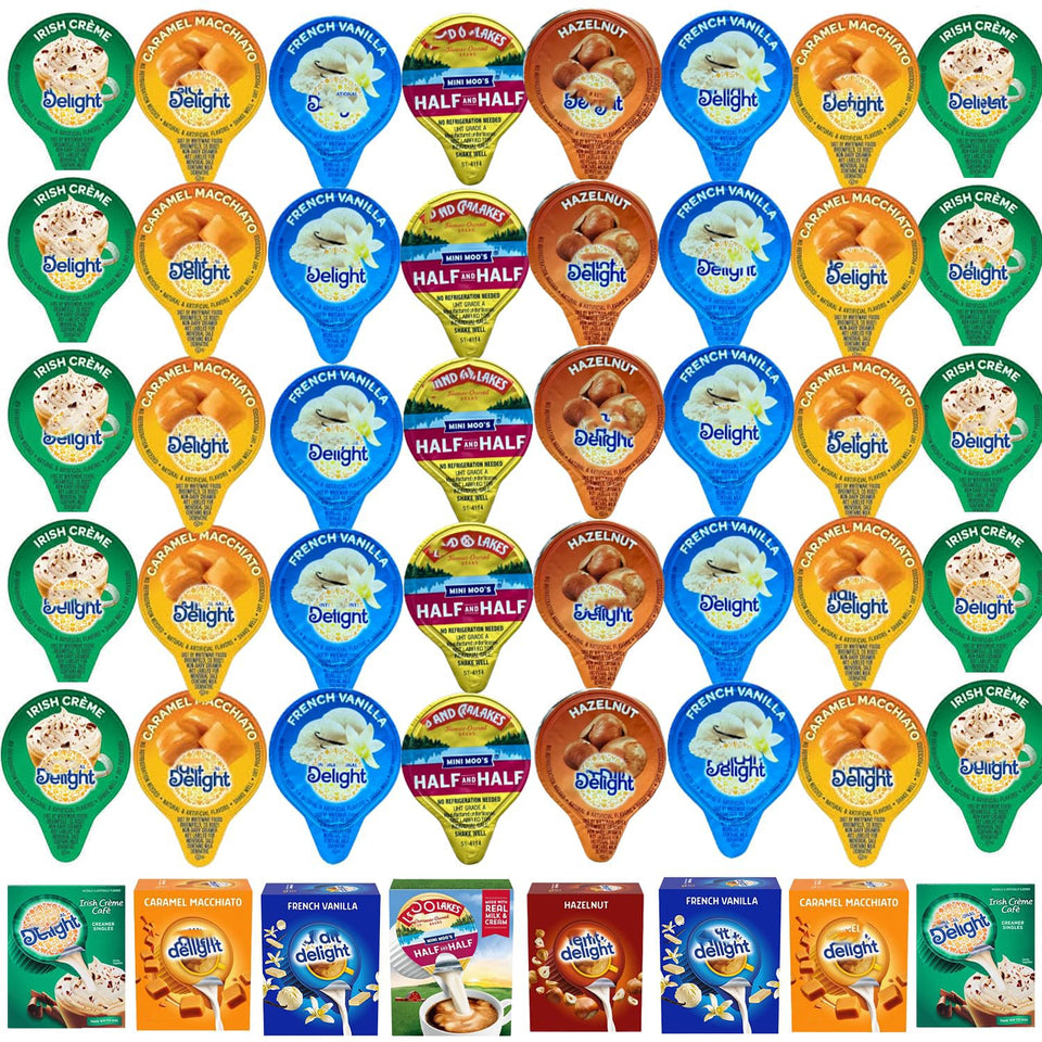 Generic Coffee Creamer Singles variety pack shown in a box for home or office.