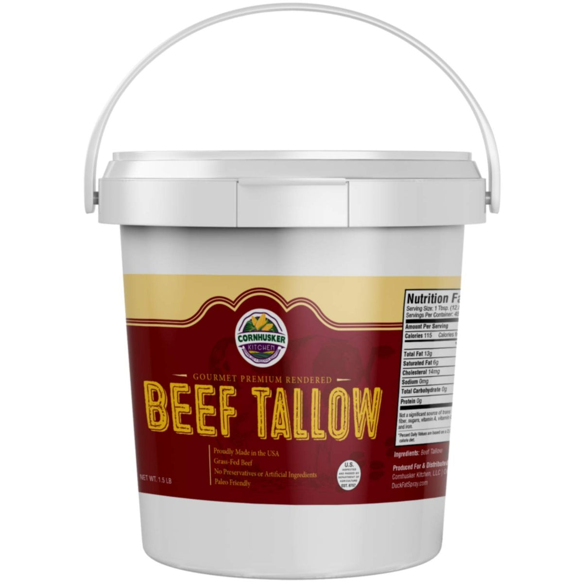 Generic Cornhusker Kitchen beef tallow tub for high-heat cooking and baking.