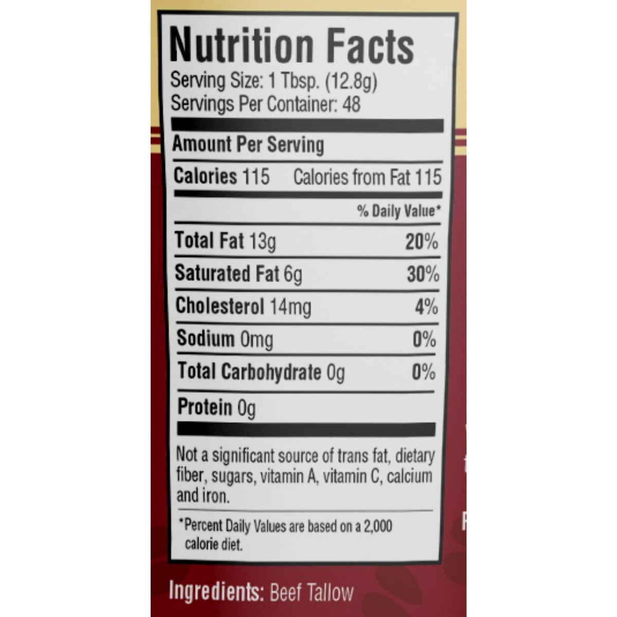 Generic Cornhusker Kitchen beef tallow used for frying, roasting, and crusts.