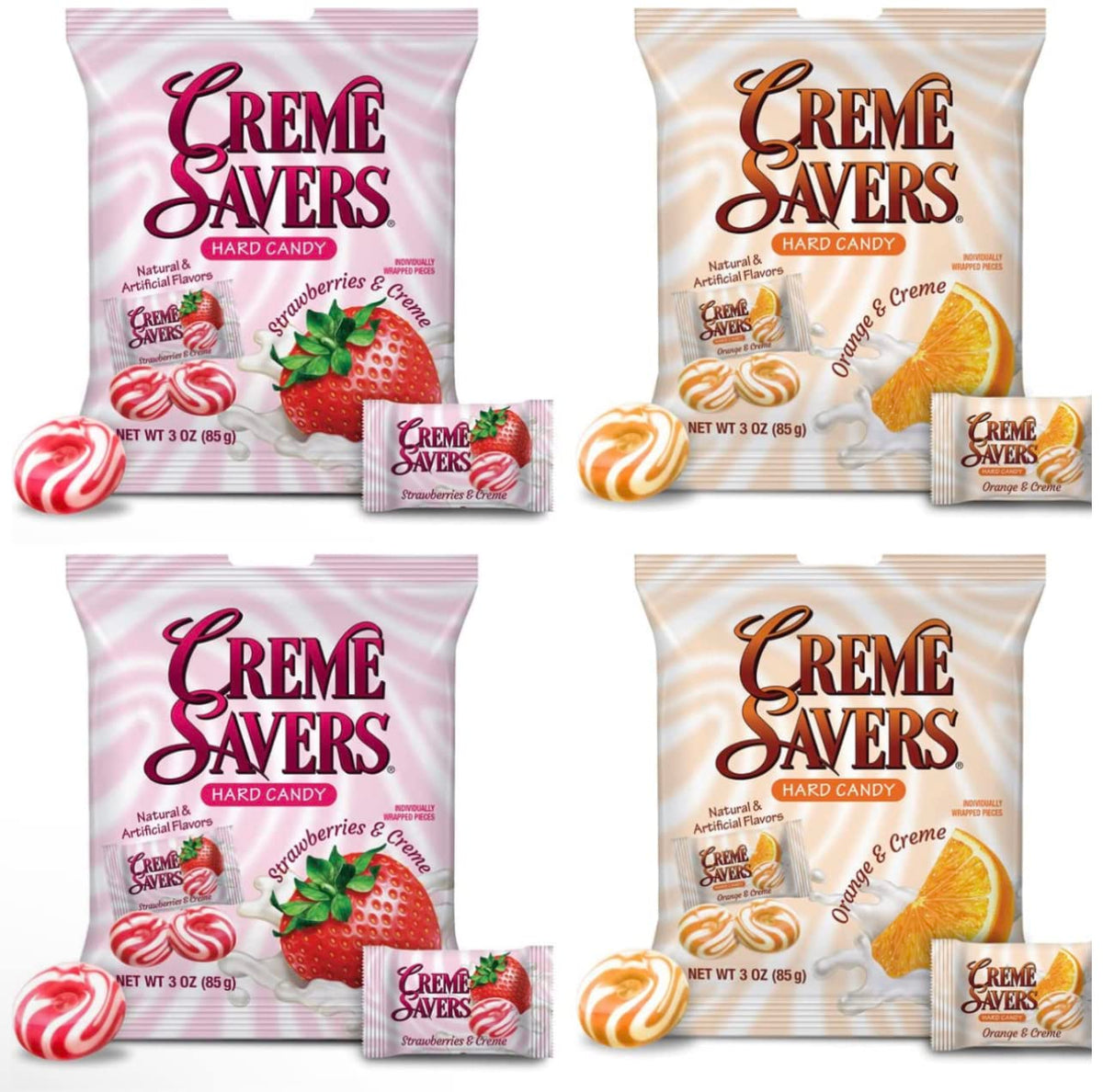 Generic Creme Savers strawberry and orange candy bags for convenient snacking.