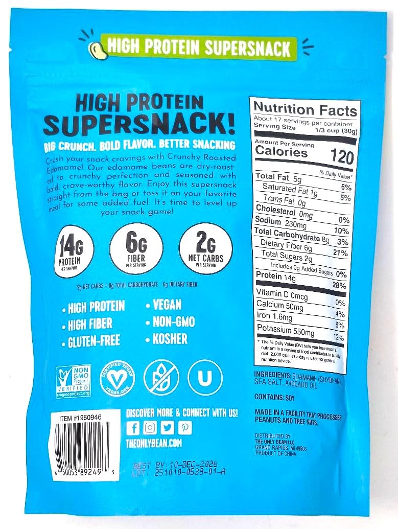Generic Crunchy Roasted Edamame serving bowl, fiber rich vegan snack