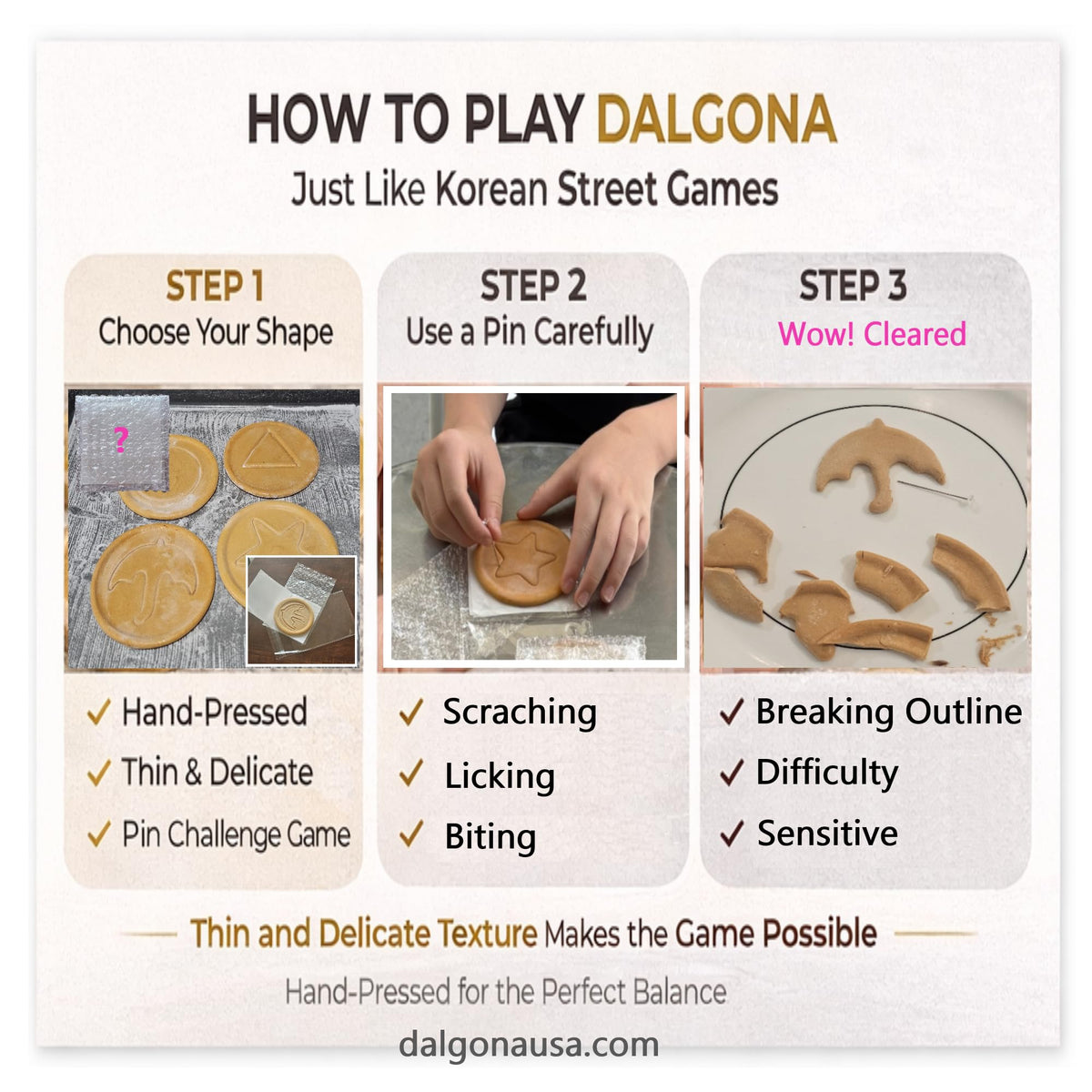 Large 3.2-inch diameter dalgona cookie ready to enjoy
