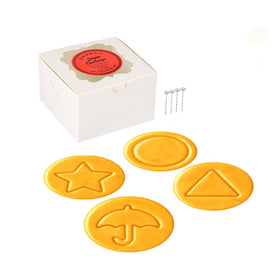 Generic Dalgona candy challenge with four shapes for game night fun