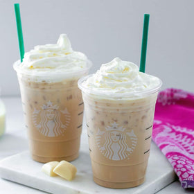 Generic desserts like brownies enhanced by white chocolate mocha sauce.