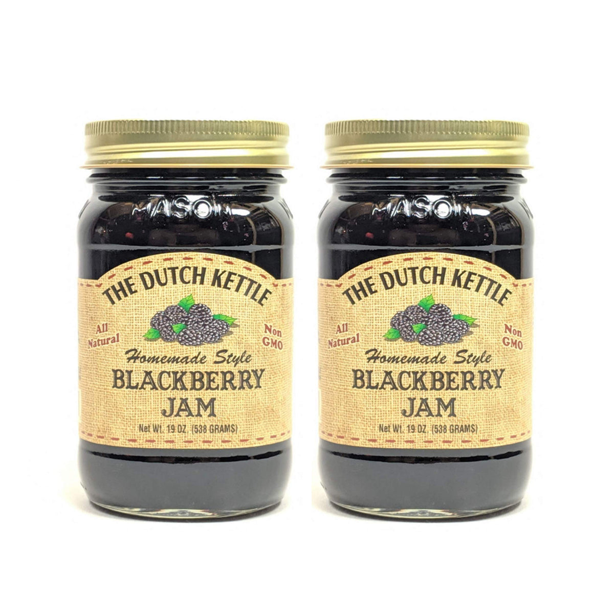 Generic Dutch Kettle blackberry jam seeded jar with lid, perfect for breakfast spreads.