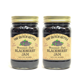 Generic Dutch Kettle blackberry jam seeded jar with lid, perfect for breakfast spreads.