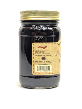 Generic Dutch Kettle blackberry jam seeded jar label close-up, showcasing all-natural ingredients.