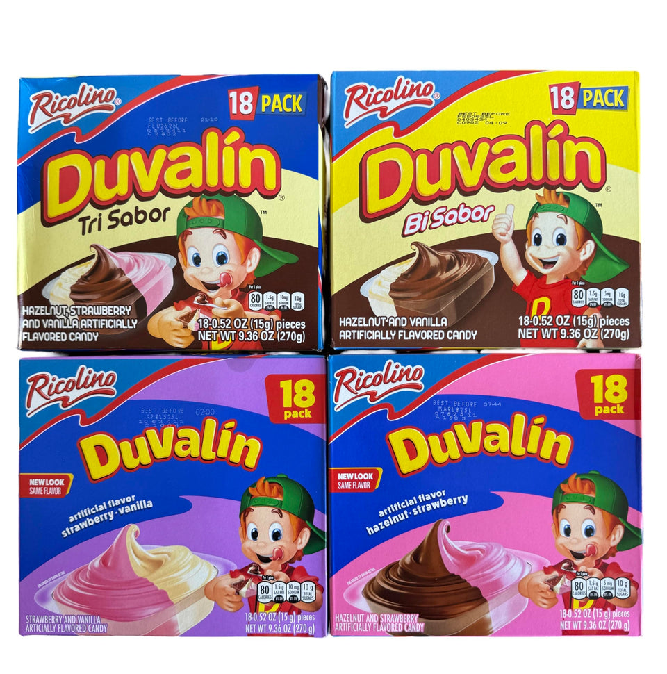 Generic Duvalin strawberry-vanilla compact pack for on-the-go snacking.