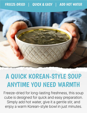 Generic freeze-dried soup cubes with 2-minute hot water prep for busy days.