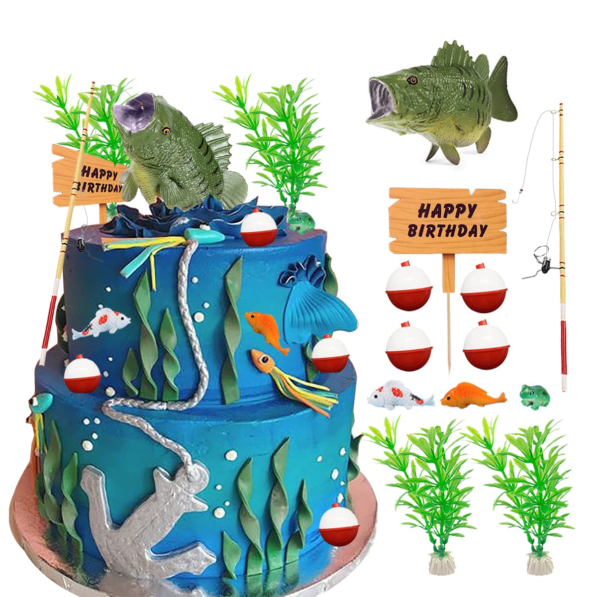 Generic Fishing Cake Topper bass figure for sea-themed celebration centerpiece