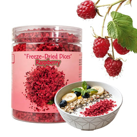 Generic freeze-dried raspberry pieces packshot showing vibrant color and crisp texture