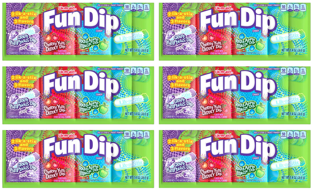 Generic Fun Dip packshot with three flavors ready to share