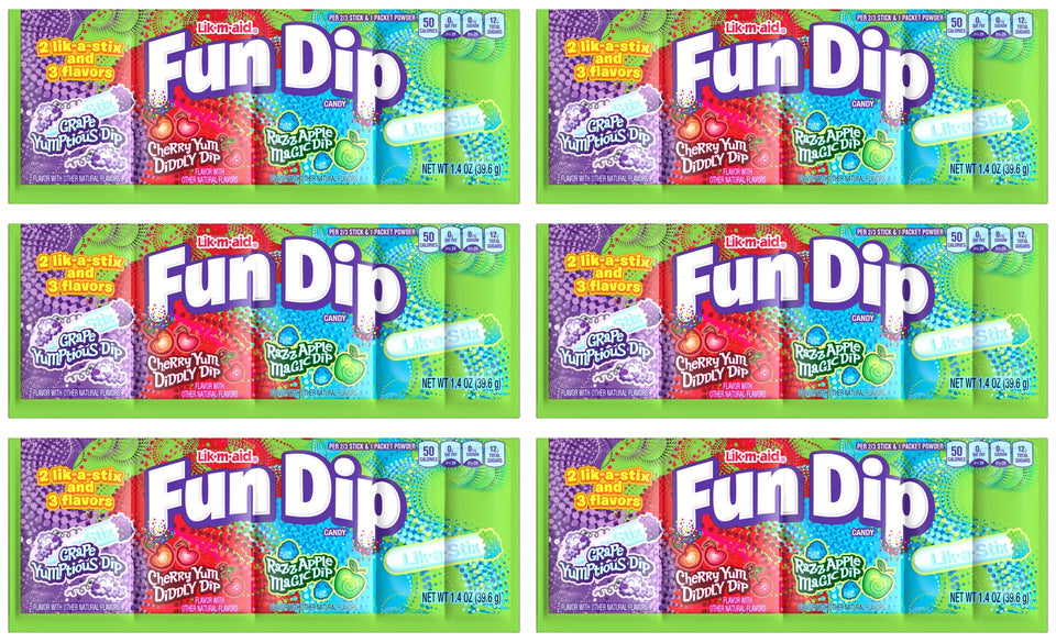 Generic Fun Dip packshot with three flavors ready to share