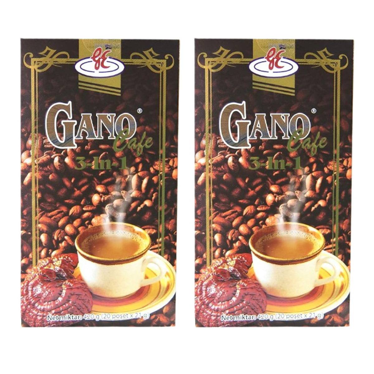 Generic Gano Coffee ganoderma mushroom pack two-pack showing product packaging and emphasis on value