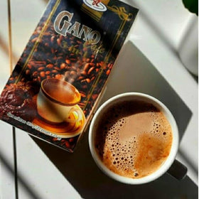 Cup of Generic Gano Coffee steaming to show rich aroma and quick brew