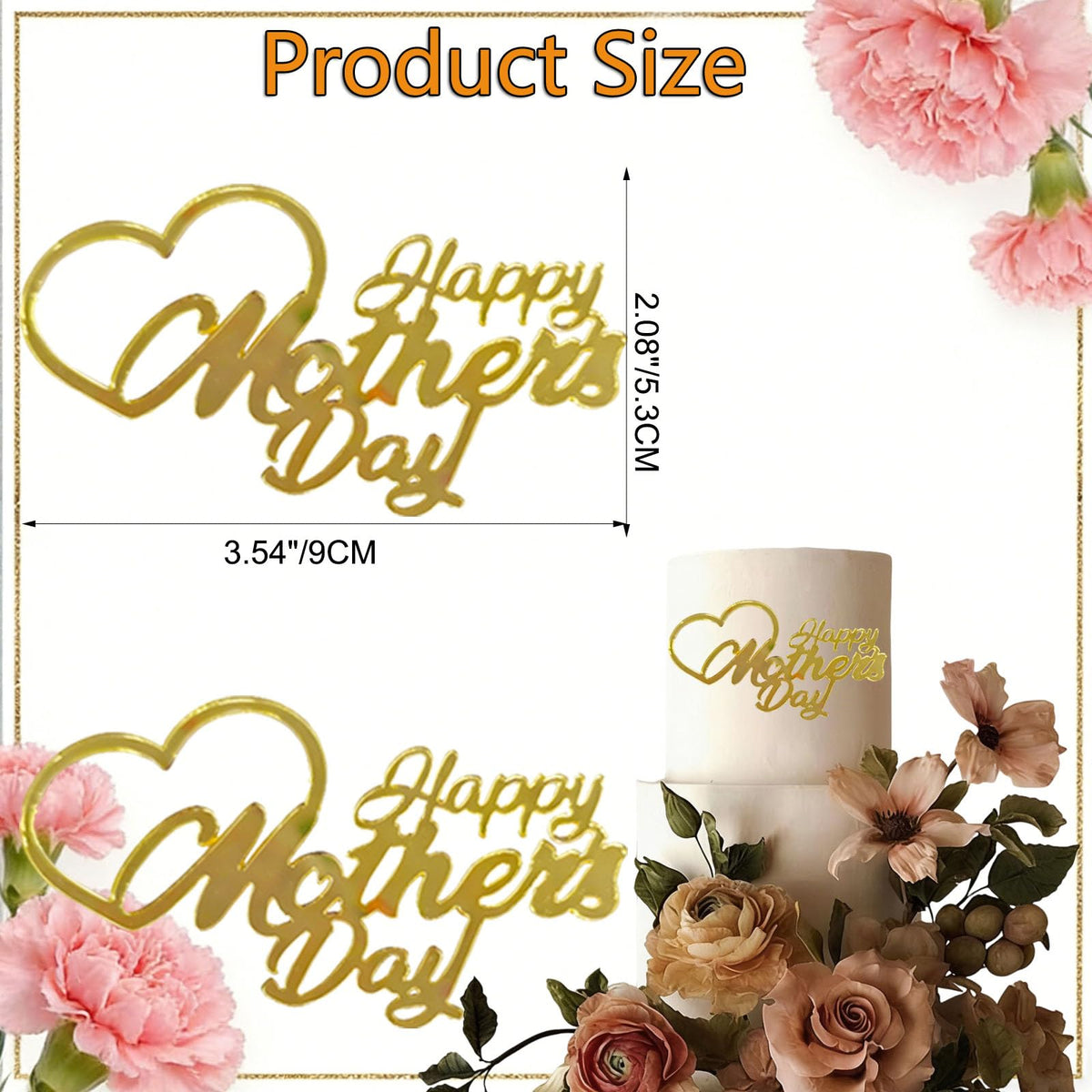 Generic gold acrylic heart topper for Mother's Day enhances cupcakes with luxury feel.