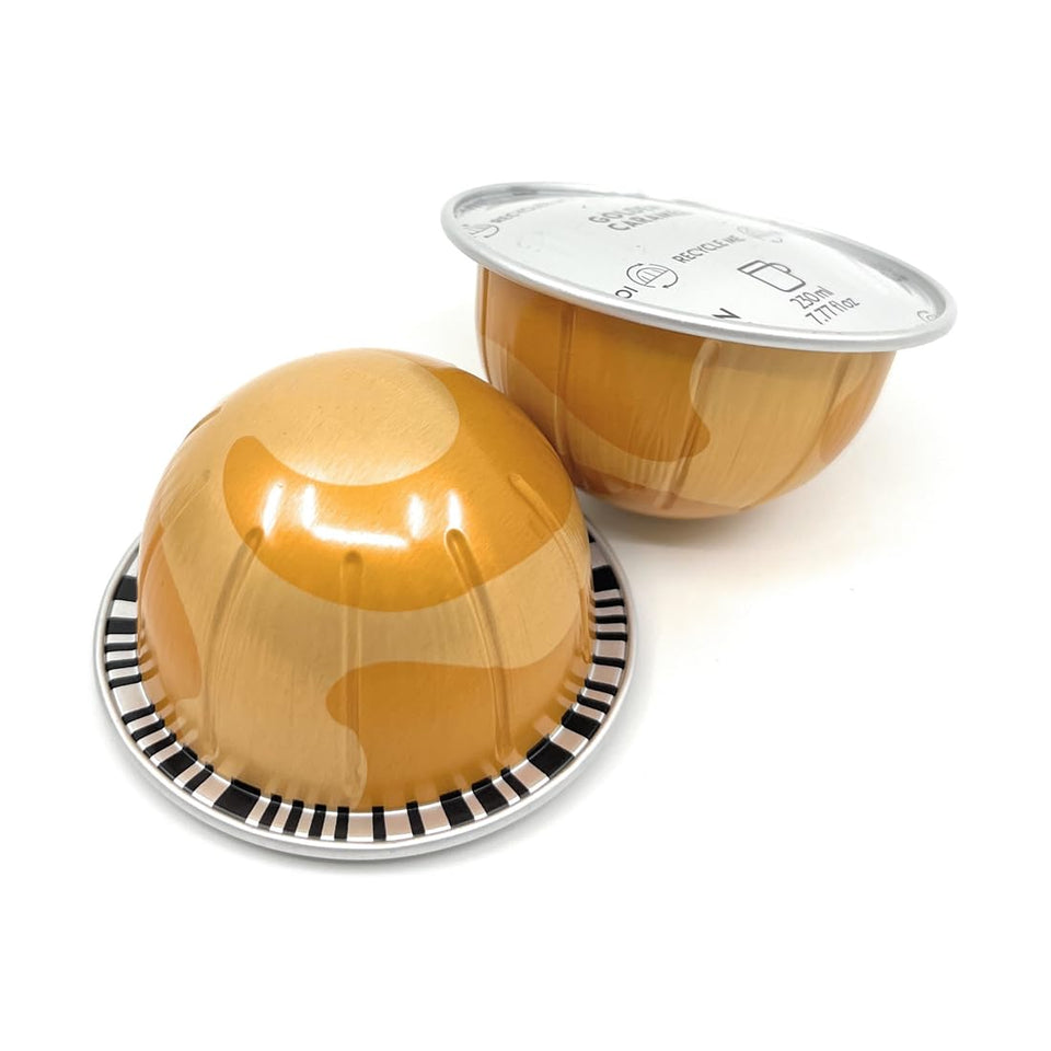 Generic Golden Caramel coffee pods on a box, ready to brew a smooth cup.
