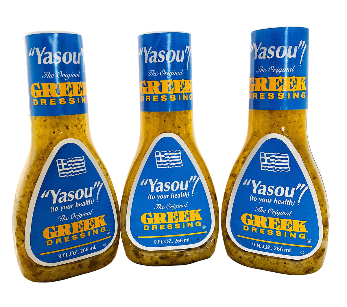 Generic Greek Dressing 3-pack bottles displayed for versatile salads