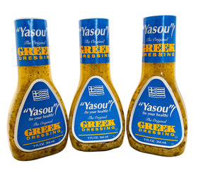 Generic Greek Dressing 3-pack bottles displayed for versatile salads